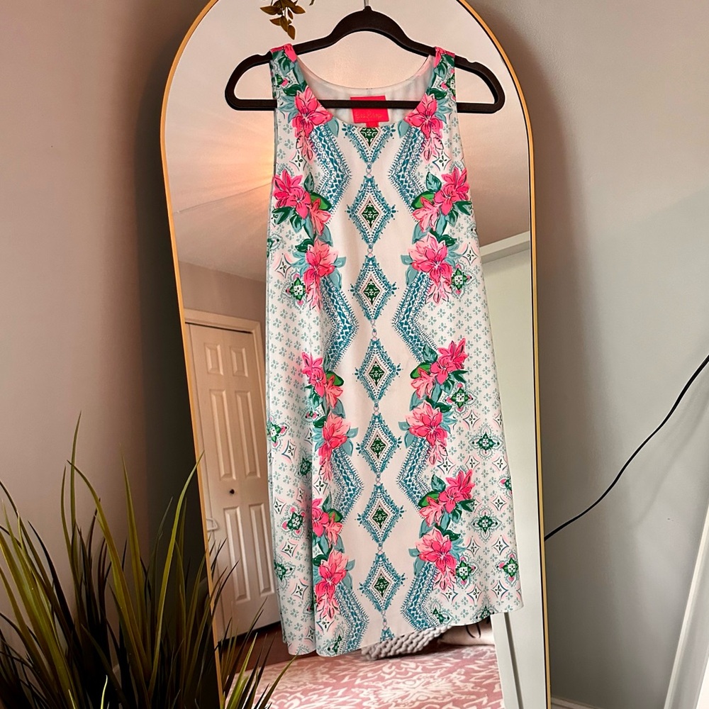 Lilly Pulitzer White Dress with Pink and Teal Floral Print